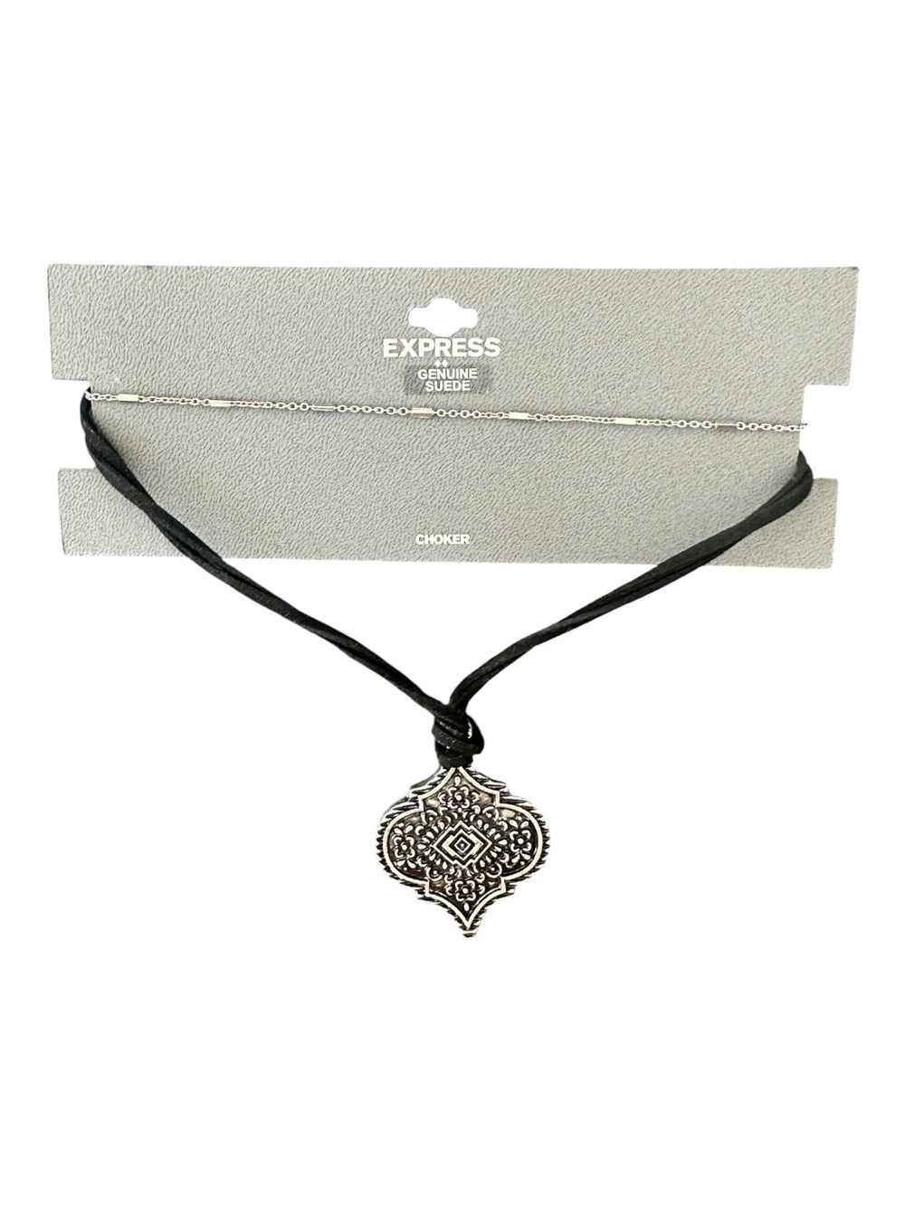 Express Black Suede Choker with Decorative Silver-Tone Pendant